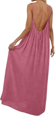 Womens Backless Cami Dress Summer Sleeveless Spaghetti Strap Flowy Dress Long Sundress with Back Tie in Saudi Arabia