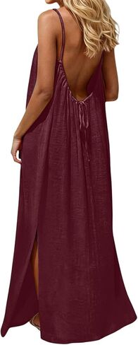 Womens Backless Cami Dress Summer Sleeveless Spaghetti Strap Flowy Dress Long Sundress with Back Tie in Saudi Arabia