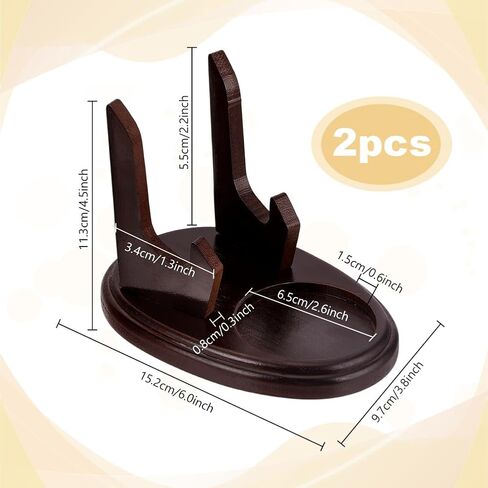 PH PandaHall 2 قطعة كوب شاي خشبي وصحن عرض حامل، بني كوب واحد عرض حامل الصحون الخشبي رفوف منظم لطاولة المطبخ لوحة فنية ديكور، 5.9x3.8x4.4 بوصة in Kuwait