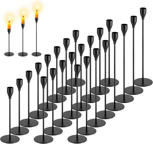 Giantree 24Pcs Black Candlestick Holder, 3 Size Tall Metal Candle Stands Holders Fit 0.75 Inch Thick Pillar Candles for Table Centerpiece Wedding Dinning Party Valentines Home Decor in Saudi Arabia