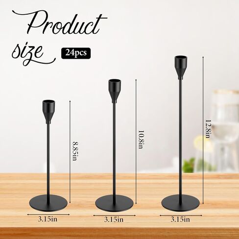 Giantree 24Pcs Black Candlestick Holder, 3 Size Tall Metal Candle Stands Holders Fit 0.75 Inch Thick Pillar Candles for Table Centerpiece Wedding Dinning Party Valentines Home Decor in Saudi Arabia
