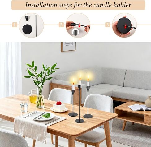 Giantree 24Pcs Black Candlestick Holder, 3 Size Tall Metal Candle Stands Holders Fit 0.75 Inch Thick Pillar Candles for Table Centerpiece Wedding Dinning Party Valentines Home Decor in Saudi Arabia