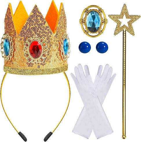 Dileed 5PCS Princess Crown Accessories Set, Tiara Headband/Wand/Gloves/Brooch/Earrings, Princess Costume Dress Up Kit for Women Halloween Christmas Cosplay Birthday Party in Saudi Arabia
