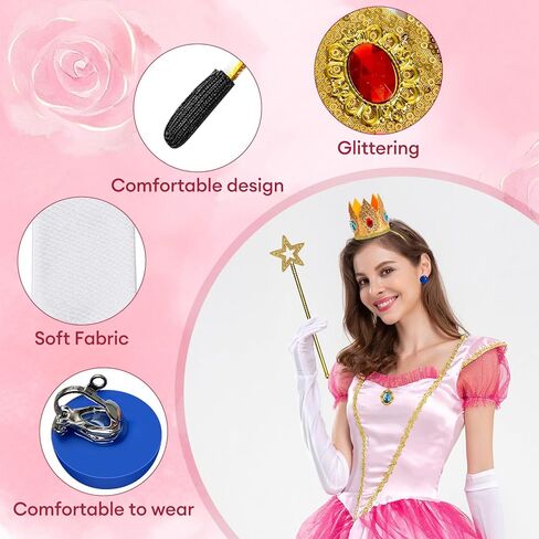 Dileed 5PCS Princess Crown Accessories Set, Tiara Headband/Wand/Gloves/Brooch/Earrings, Princess Costume Dress Up Kit for Women Halloween Christmas Cosplay Birthday Party in Saudi Arabia