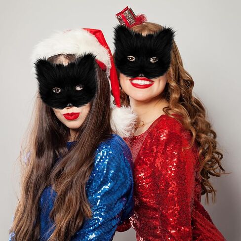 4 Pcs Faux Fur Fox Tail Cat Wolf Cosplay Costume Set, Therian Mask Glove and Tail Set for Halloween Christmas Party, a Fox Mask a Pair of Paws Gloves and a Furry Tail, Black in Saudi Arabia