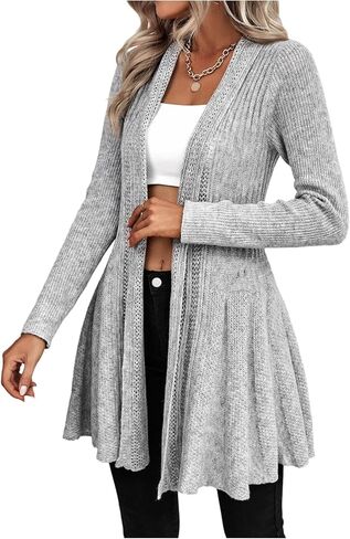 MakeMeChic Women's Cardigan Sweaters Long Sleeve Ruffle Knit Lightweight Spring Cardigans in Saudi Arabia