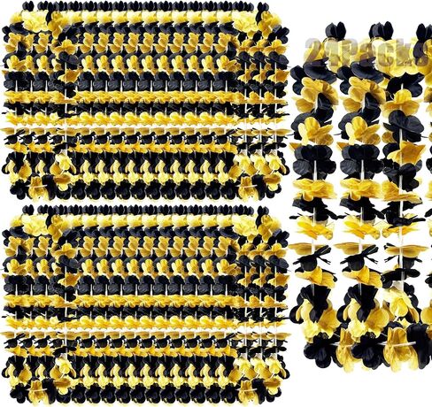 Leis for Luau Party، 24 قطعة من الزهور السميكة والمورقة، ليلة رأس السنة الجديدة، التخرج، أعياد الميلاد، جوائز الشركات، حفلات الزفاف على الشاطئ، ديكورات الحفلات الاستوائية الذهب الأسود (24 قطعة أسود وذهبي) in Kuwait