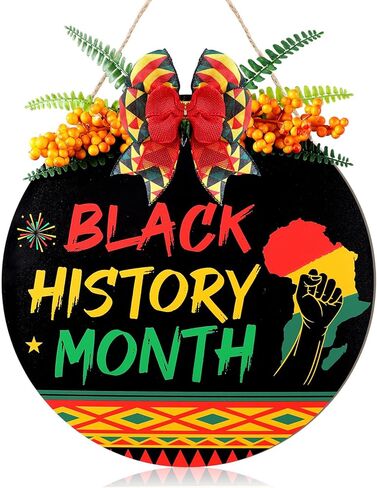 Black History Month Door Decorations Outdoor Black History Month Sign Wreath with Ribbon for African American Heritages Holiday Festival for Front Door Porch Home Office Wreath Decor in Saudi Arabia
