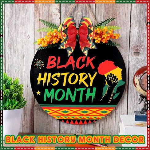 Black History Month Door Decorations Outdoor Black History Month Sign Wreath with Ribbon for African American Heritages Holiday Festival for Front Door Porch Home Office Wreath Decor in Saudi Arabia