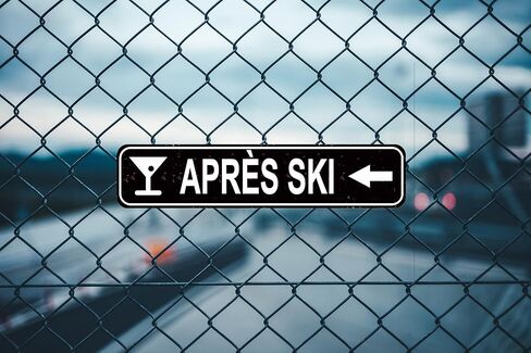 لافتة معدنية لـ Après Ski - لوحة فنية جدارية على شكل الحظيرة الريفية لديكور نزل التزلج وبيت المزرعة، لافتة بار مقاس 40.64 × 10.16 سم in Kuwait