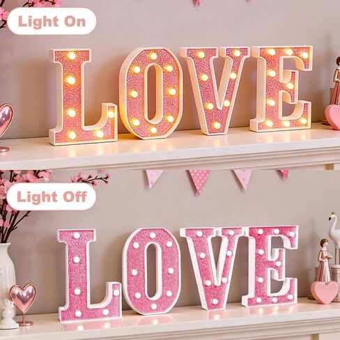 ديكورات عيد الحب - حروف مضيئة LED LOVE Marquee، لافتة على سطح الطاولة تعمل بالبطارية باللون الوردي اللامع للمنزل، والحفلات، والرف، وديكور الرف in Saudi Arabia