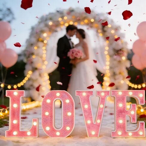 ديكورات عيد الحب - حروف مضيئة LED LOVE Marquee، لافتة على سطح الطاولة تعمل بالبطارية باللون الوردي اللامع للمنزل، والحفلات، والرف، وديكور الرف in Saudi Arabia