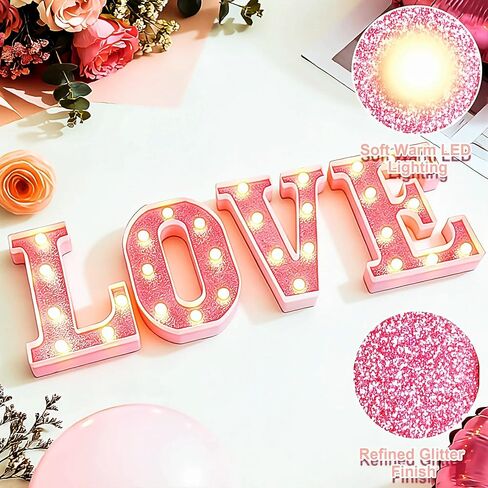 ديكورات عيد الحب - حروف مضيئة LED LOVE Marquee، لافتة على سطح الطاولة تعمل بالبطارية باللون الوردي اللامع للمنزل، والحفلات، والرف، وديكور الرف in Saudi Arabia