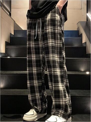 Men's Plaid Baggy Sweatpants Y2k Side Striped Checkered Wide Leg Track Pants Streetwear in Saudi Arabia