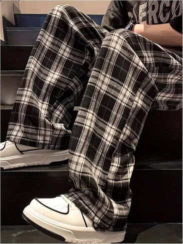 Men's Plaid Baggy Sweatpants Y2k Side Striped Checkered Wide Leg Track Pants Streetwear in Saudi Arabia