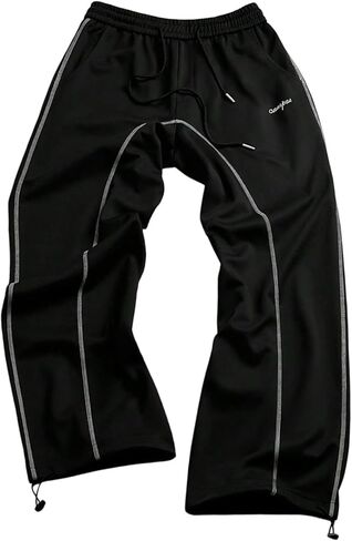 GORGLITTER Men's Baggy Wide Leg Sweatpants Letter Graphic Barrel Pants Top Stitching Drawstring Trousers with Pockets in Saudi Arabia