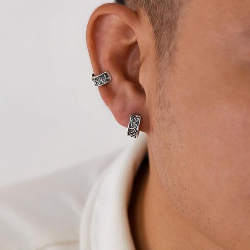 Rockyu الأذن الكفة للجنسين كليب على أقراط الفولاذ المقاوم للصدأ نمط هندسي غير مثقوب الفضة هوب الشرير الهيب هوب مجوهرات الأزياء هدية عيد ميلاد in Kuwait