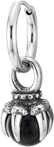 Men’s Steel Hoop Earrings with Black Gemstone and Dragon Claw Gothic Punk Biker Drop Jewelry in Saudi Arabia