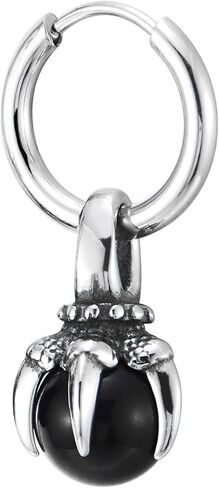 Men’s Steel Hoop Earrings with Black Gemstone and Dragon Claw Gothic Punk Biker Drop Jewelry in Saudi Arabia