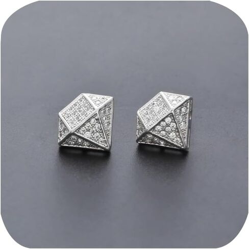 Unisex Diamond Shaped Stud Earrings for Man and Women Cubic Zirconia 925 Sterling Silver Geometric Diamond Triangle Minimalist Diamond Unique Small Thin Stud Earrings Jewelry Gift in Saudi Arabia