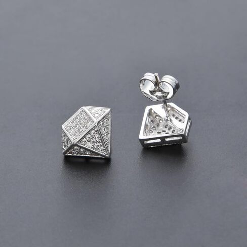 Unisex Diamond Shaped Stud Earrings for Man and Women Cubic Zirconia 925 Sterling Silver Geometric Diamond Triangle Minimalist Diamond Unique Small Thin Stud Earrings Jewelry Gift in Saudi Arabia