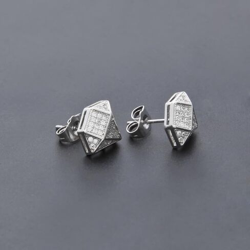 Unisex Diamond Shaped Stud Earrings for Man and Women Cubic Zirconia 925 Sterling Silver Geometric Diamond Triangle Minimalist Diamond Unique Small Thin Stud Earrings Jewelry Gift in Saudi Arabia
