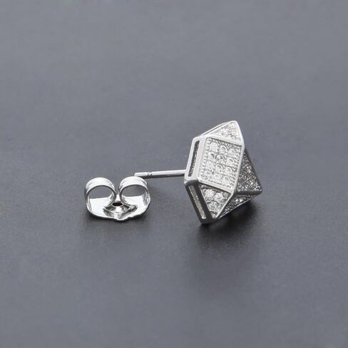 Unisex Diamond Shaped Stud Earrings for Man and Women Cubic Zirconia 925 Sterling Silver Geometric Diamond Triangle Minimalist Diamond Unique Small Thin Stud Earrings Jewelry Gift in Saudi Arabia