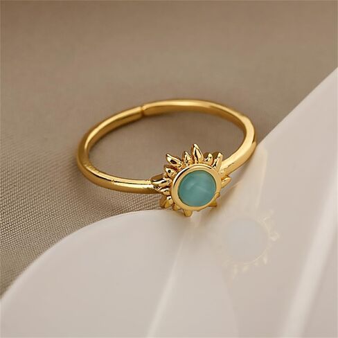 Blue Cat's Eye Stone Sun Thin Eternity Rings for Womens Dainty Minimalist Stacking Middle Finger Ring Wrap Open Adjustable Expandable Comfort Fit Fashion Friendship Statement Jewelry Gift Best Friend in Saudi Arabia