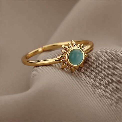 Blue Cat's Eye Stone Sun Thin Eternity Rings for Womens Dainty Minimalist Stacking Middle Finger Ring Wrap Open Adjustable Expandable Comfort Fit Fashion Friendship Statement Jewelry Gift Best Friend in Saudi Arabia