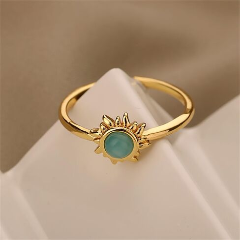 Blue Cat's Eye Stone Sun Thin Eternity Rings for Womens Dainty Minimalist Stacking Middle Finger Ring Wrap Open Adjustable Expandable Comfort Fit Fashion Friendship Statement Jewelry Gift Best Friend in Saudi Arabia