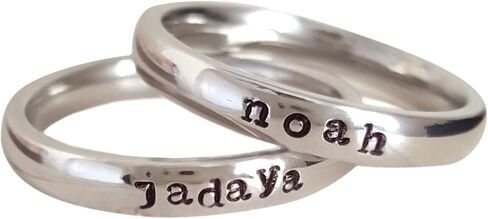Stacking Name Ring 3mm Hand Stamped Hypoallergenic Stainless Steel Personalized in Saudi Arabia