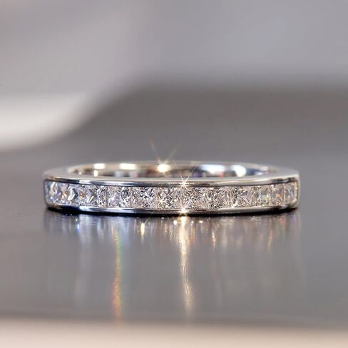 Princess Cut Cubic Zirconia Channel Set Half Eternity Wedding Stackable Band in Saudi Arabia