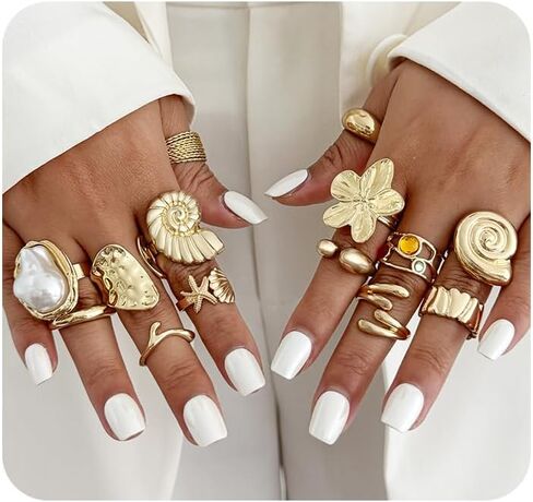 Gold Starfish Shell Statement Rings for Vacation Beach,Chunky Stackable Knuckle Rings Set for Women Holiday Jewelry in Kuwait