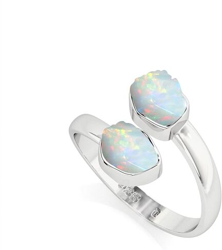 Natural Raw/Rough Ethiopian Opal 2 Stone Size Adjustable Stackable Twister Ring for Women in Sterling Silver, October Birthstone Jewelry Gifts for Her (Bezel-Set) in Saudi Arabia
