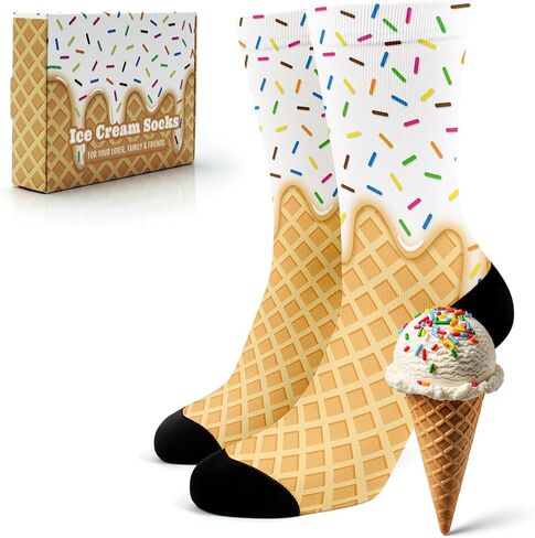 جوارب مطبوعة على شكل آيس كريم للنساء والرجال، جوارب طاقم مرحة ومبتكرة، فكرة هدية لطيفة لعشاق الطعام in Kuwait