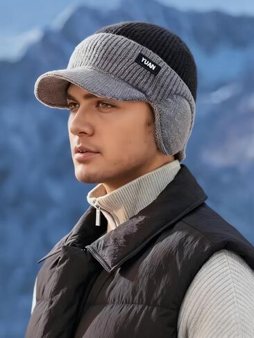 Winter Hat with Brim for Men & Women - Fleece Lined for Outdoor & Cold Weather Dark Gray in Saudi Arabia