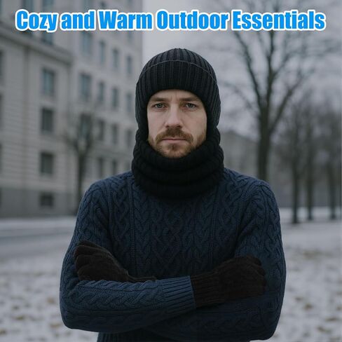 8 Pcs Winter Warm Beanie Hat Scarf Glove Socks Set for Men Fleece Lining Thermal Knitted Earflap Cap Gift Outdoor in Saudi Arabia