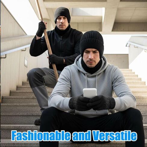 8 Pcs Winter Warm Beanie Hat Scarf Glove Socks Set for Men Fleece Lining Thermal Knitted Earflap Cap Gift Outdoor in Saudi Arabia