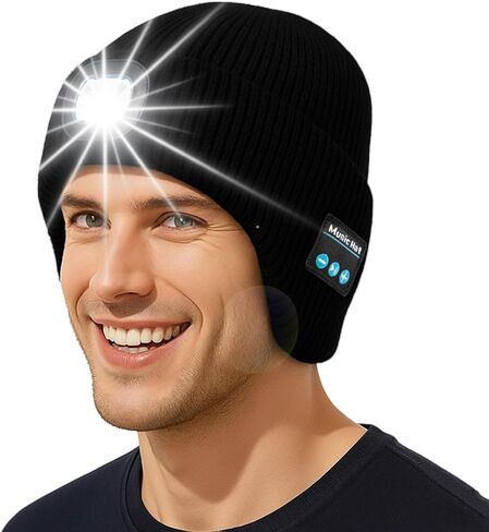 TOP-EX Oversized Fleece Lined LED Bluetooth Beanies with Ear Flap Gifts USB Rechargeable Lighted Cap Christmas Cool in Saudi Arabia
