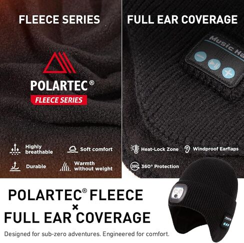 TOP-EX Oversized Fleece Lined LED Bluetooth Beanies with Ear Flap Gifts USB Rechargeable Lighted Cap Christmas Cool in Saudi Arabia