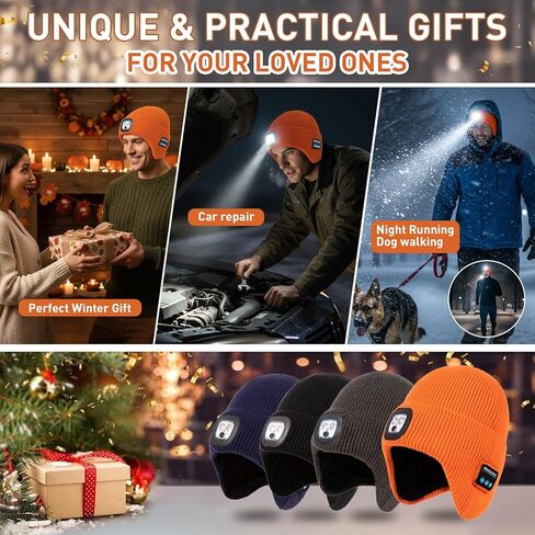 TOP-EX Oversized Fleece Lined LED Bluetooth Beanies with Ear Flap Gifts USB Rechargeable Lighted Cap Christmas Cool in Saudi Arabia