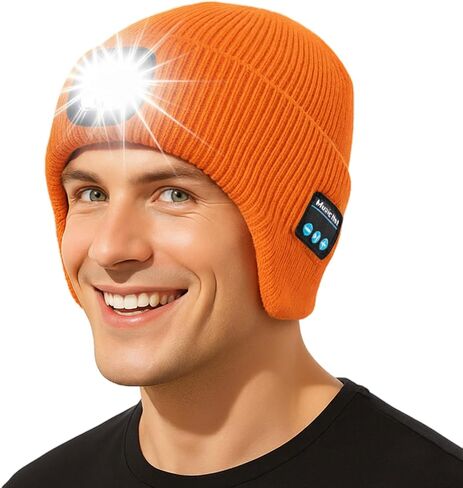 TOP-EX Oversized Fleece Lined LED Bluetooth Beanies with Ear Flap Gifts USB Rechargeable Lighted Cap Christmas Cool in Saudi Arabia