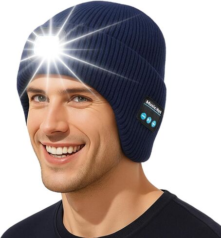 TOP-EX Oversized Fleece Lined LED Bluetooth Beanies with Ear Flap Gifts USB Rechargeable Lighted Cap Christmas Cool in Saudi Arabia