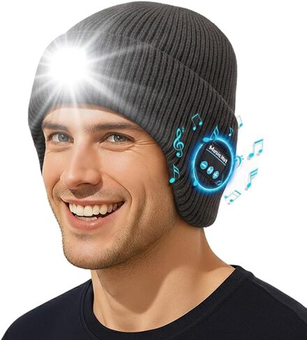 TOP-EX Oversized Fleece Lined LED Bluetooth Beanies with Ear Flap Gifts USB Rechargeable Lighted Cap Christmas Cool in Saudi Arabia