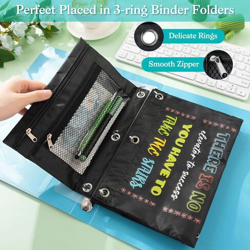 36 Pieces Pencil Pouch for 3 Ring Binder Bulk Inspirational Pencil Pouch Double Zip Zipper Pencil Bag for Classroom Binder Cosmetic Bag Pencil Folder Case for School Students Teacher Supplies in Saudi Arabia