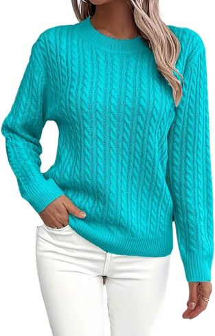 Womens Cable Knitted Sweaters Fall Winter 2025 Trendy Sweater Cozy Long Sleeve Crewneck Soft Pullovers in Saudi Arabia