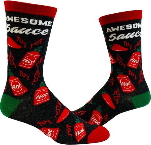 Crazy Dog T-Shirts Funny Awesome Sauce Crew Socks for Men – Hot Sauce Spicy Chili Pepper Design for Food Lovers & Heat Seekers – Novelty Gift for Chefs, Cooks & Grill Masters in Saudi Arabia