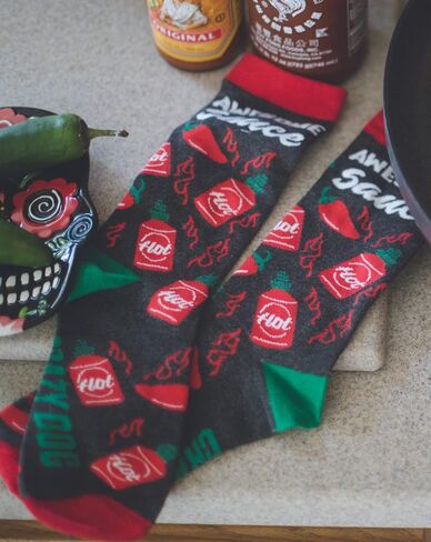 Crazy Dog T-Shirts Funny Awesome Sauce Crew Socks for Men – Hot Sauce Spicy Chili Pepper Design for Food Lovers & Heat Seekers – Novelty Gift for Chefs, Cooks & Grill Masters in Saudi Arabia