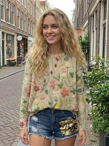 Women's Christmas Pullover Sweater Long Sleeve Oversized Printed Cute Crewneck Knitted Top 2026 Trendy Fashion in Saudi Arabia