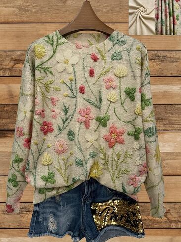 Women's Christmas Pullover Sweater Long Sleeve Oversized Printed Cute Crewneck Knitted Top 2026 Trendy Fashion in Saudi Arabia